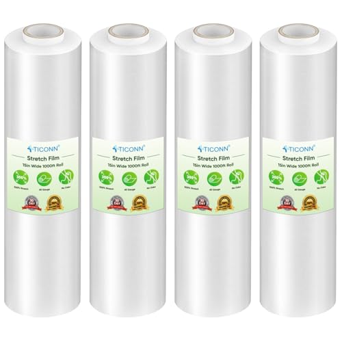 TICONN Stretch Wrap Roll, 15 in x 1000 ft Plastic Wrap for Moving Furniture - style: 15''-4PK Clear (No handle)