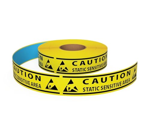 Inline Industrial, 5S Floor Marking Tape, Electrostatic Discharge Safety (ESD) (Caution Static Sensitive Area Text w/ 2 Hazard Symbols, Yellow, 3") - color: Yellow, size: 3", style: "CAUTION STATIC SENSITIVE AREA" Text w/ 2 Hazard Symbols
