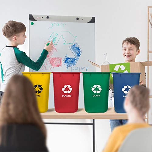 Acrimet Wastebasket Bin for Recycling, 6.75 Gallon/ 27 Quart/ 25.552 Liter (Made of Plastic) (Metal/Yellow, Paper/Blue, Glass/Green, Plastic/Red) (Set of 4)