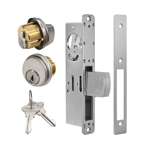 Storefront Door Lock Commercial Mortise Deadbolt, Solid Brass Cylinder with Key & Thumbturn Direct Replacement for Adams Rite Aluminum Narrow Stile Doors (Black, 3131/32" Backset Swing Deadbol) - color: Black, size: 31/32" Backset Swing Deadbolt