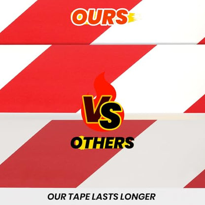 ADHES Hazard Tape Safety Warning Red White Stripe PVC Self Adhesive - color: red and white, size: 2in x 18yd