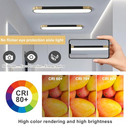 Tioolo Dimmable LED Ceiling Lights Flush Mount Ceiling Light 4FT LED Wraparound Light with Remote Linear Light Fixture for Kitchen Laundry Closet Garage Office Hallway (60W/3000-6500K) - color: Black+Gold/60W