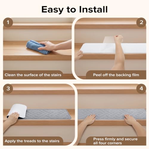 Non Slip Stair Treads for Wooden Steps, 15 Pack 8"x30", Light Grey - color: Light Grey, size: 8" x 30"
