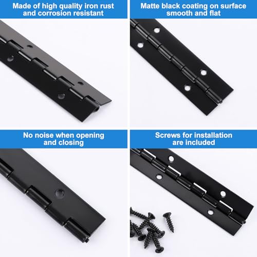 16 PCS 8 Inch Piano Hinge Heavy Duty, 0.04" Thickness Folding Continuous Hinge, Black Metal Piano Hinges for Cabinets, Doors, Window (1.2" Open Width)