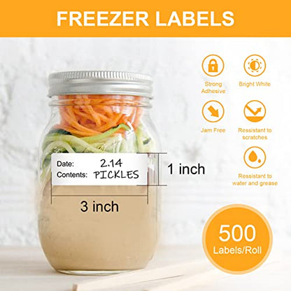 500pcs Food Labels,1 x 3 Inch Freezer Labels Removable for Food Containers, Mason Jar, Water/Oil/Tear Resistant,No Residue Food Storage Labels Perfect for Kitchen - color: Freezerbk