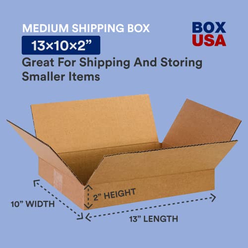 BOX USA Shipping Boxes Flat 13"L x 10"W x 2"H, 25-Pack | Corrugated Cardboard Box for Packing, Moving and Storage - size: 13x10x2