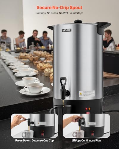 VEVOR Commercial Coffee Urn, 100 Cup 15 L Hot Beverage Dispenser with Dripless Faucet, Quick-Brewing Stainless Steel Large Commercial Coffee Maker, for Catering, Business, Party, Church & Restaurant - size: 100Cups