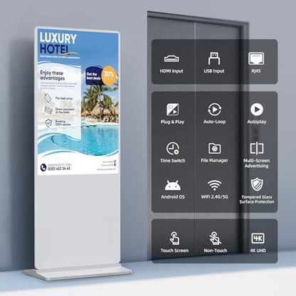 55'' Digital Signage Display Smart Android LCD Sign Kiosk Electronic Menu Board Advertising Display Screen Monitor HDMI WiFi USB 4K Media Video Player (TouchScreen,White) - color: White, size: 55-Inch, style: Touch Screen