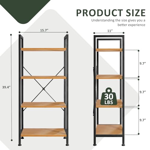4 Tier Bookshelf, Free Standing Bookcase with Open Storage Shelves - color: Light Wood, size: 4 Tier