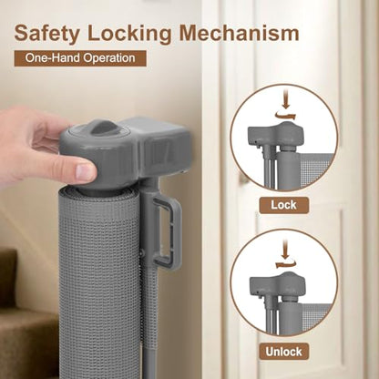 Miumoon 150 inch Reinforced Retractable Baby Gates 34 inch Tall - color: Gray, size: 34" Tall x 150" Wide