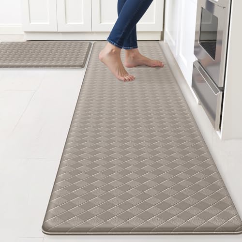 TranquilRelax Kitchen Mats, Cushioned Mats with Extra-Long Runner, Taupe - color: Taupe, size: 2-Piece | 30"+71" | Standard