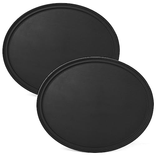 CURTA 2-Pack Restaurant Grade Non-Slip Tray, NSF, Oval 24-Inch x 29-Inch, Plastic Rubber Lined Round Serving Tray, Black - color: Black-oval, size: 29 Inch x 24 Inch x 1 Inch
