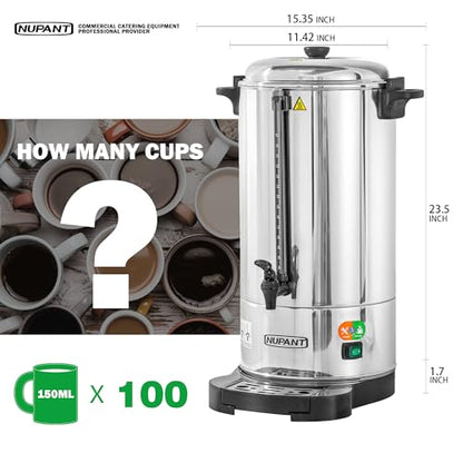 NUPANT Commercial Coffee Urn 100 Cup/15L Coffee Dispenser with Upgraded Percolator, Double Wall 304 Stainless Steel Hot Water Urn Beverage Dispenser, Keep Warm Large Coffee Maker for Catering Party - size: 100 Cup / Double Wall