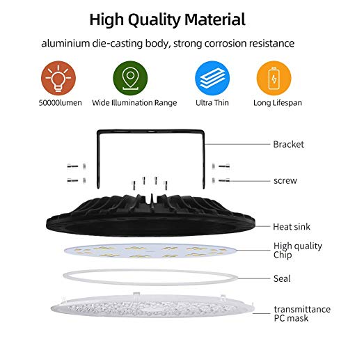 500W LED High Bay Light lamp Factory Warehouse Industrial Lighting 40000 Lumen 6000-6500K IP65 Warehouse LED Lights- Commercial Bay Lighting for Garage Factory Workshop Gym (500W 1) - size: 500W 1pcs
