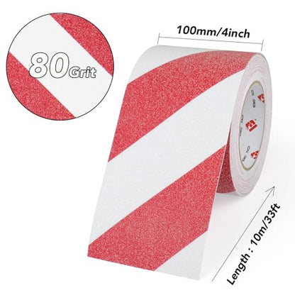 BOMEI PACK Anti Slip Traction Tape,4 Inch x 33 Ft,Heavy Duty Non Slip Tape,Grip Tape for Stairs, Tread Step, Indoor & Outdoor Use,Waterproof Stairs Non Skid Treads (Red & White) - color: Red & White