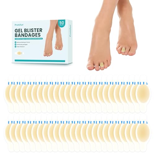 Promifun Blister Bandages Pads - 50 ct Blister Cushions - Water Resistant Hydrocolloid Bandage for Foot, Toe, Heel - Gel Blister Bandages for Prevention & Recovery, Toe Pack - style: Toe Pack