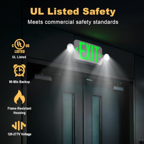 6 Pack Exit Sign with Emergency Light, Battery Backup, LED Adjustable Heads - size: 6 Pack