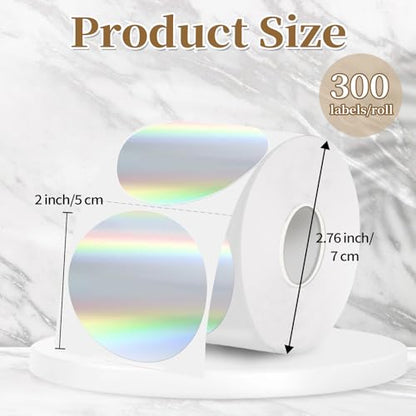 2 Inch Holographic Thermal Labels,Laser Round Thermal Printer Labels,Printable Round Thermal Printer Labels Self-Adhesive Direct Thermal Label(300pcs Laser) - color: Laser, size: 2 inch