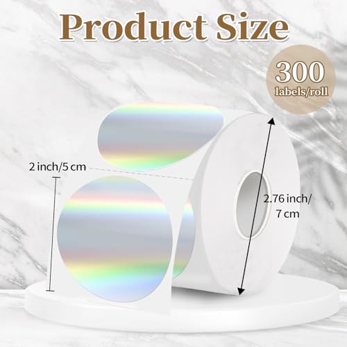 2 Inch Holographic Thermal Labels,Laser Round Thermal Printer Labels,Printable Round Thermal Printer Labels Self-Adhesive Direct Thermal Label(300pcs Laser) - color: Laser, size: 2 inch