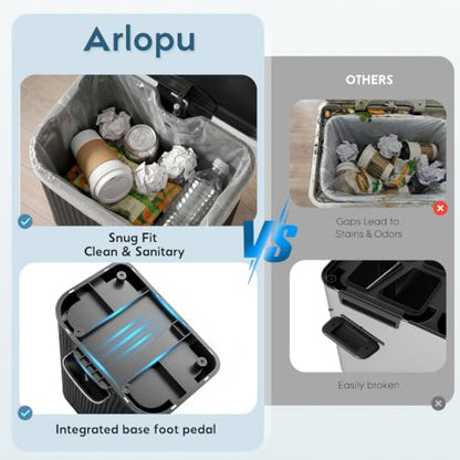 Arlopu Kitchen Trash can, Stainless Steel Garbage Can, 13 Gal Garbage Bin - color: Black