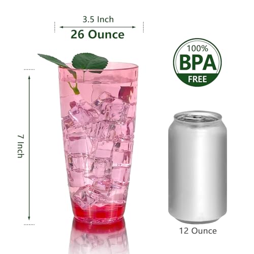 26-Ounce Plastic Tumblers (Set of 6), Reusable Plastic Mugs, BPA-Free Acrylic to Drink Mugs, Shatter Resistant, Textured Interior, Dishwasher Safe (Red, 26 Ounce) - color: Red, size: 26 Ounce