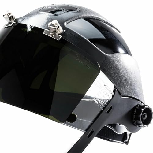 Sellstrom DP4 Face Shield - Lightweight Mask with High Impact Crown & Ratchet Headgear for Work, Grinding, Plasma/Flame Cutting - ANSI Z87.1 - Clear Anti Fog Polycarbonate Window - UV/IR Flip Up Visor - style: Shade 8 Infrared Visor W/ Chinguard