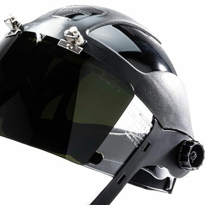Sellstrom DP4 Face Shield - Lightweight Mask with High Impact Crown & Ratchet Headgear for Work, Grinding, Plasma/Flame Cutting - ANSI Z87.1 - Clear Anti Fog Polycarbonate Window - UV/IR Flip Up Visor - style: Shade 8 Infrared Visor W/ Chinguard