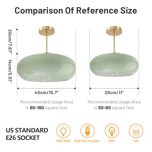 Semi-Flush Mount Light Fixtures Milk Green Ceiling Lamp Brushed Gold - color: 15.7″-Milk Green2