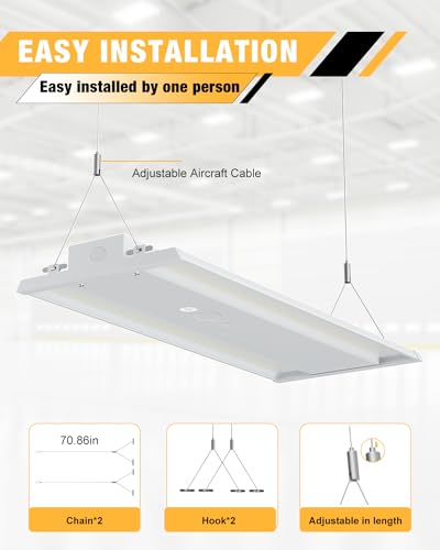 210W LED Linear High Bay Light with PIR Sensor，LED High Bay Shop Lights Fixture, Compatible with Industrial 120-277V, LED Linear High Bay Light for Shop Garage Warehouse
