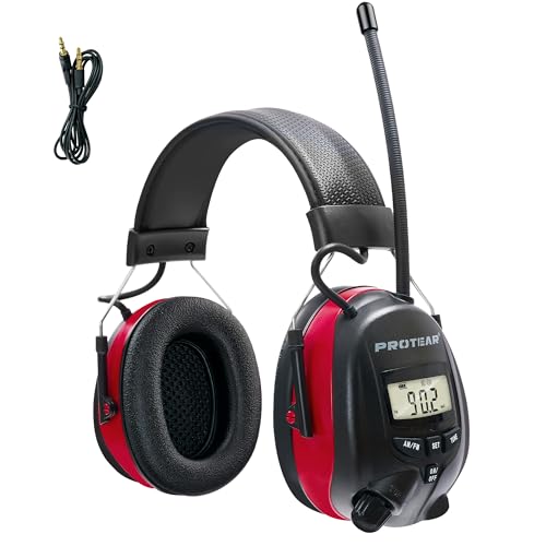 Digital AM/FM Radio Hearing Protection Earmuffs, 25 dB NRR - color: Am Fm Radio + Red