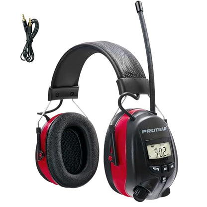 Digital AM/FM Radio Hearing Protection Earmuffs, 25 dB NRR - color: Am Fm Radio + Red