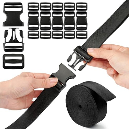 Buckle Straps Set 1-1/4'' - 6 Yards Nylon Webbing 1.25 inch, 6 PCS Dual Side Release Buckles, 12 PCS Tri-Glide Sliders, Heavy Duty Dual Adjustable No Sewing Kit - size: 1-1/4 inch