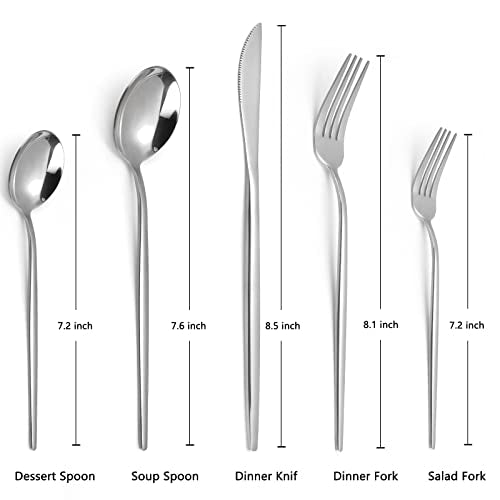 Silverware Set, KassKa 40 Pieces Flatware Cutlery Set, Stainless Steel Utensils Set Spoon Fork Knives Set for Home Restaurant and Kitchen, Mirror Polished Finished, Service for 8 - color: Silver Mirror