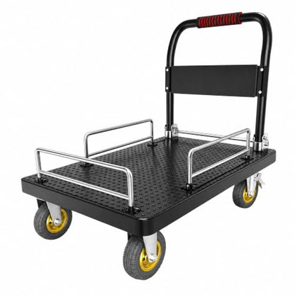Platform Flatbed Cart Heavy Duty with Brake Wheels & Foldable Fence