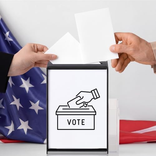 Black Acrylic Ballot Box with 5.5” x 8.5” Sign Holder and Brochure Pocket Donation Suggestion Ballot Box with Lock for Countertop Trade Shows, Card Collector Weddings & Events