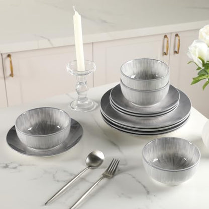 Sweejar Ceramic Dinnerware Service of 8,24 pcsPlate and Bowls for Kitchen - color: Gray, style: Service for 8 (24PCS)