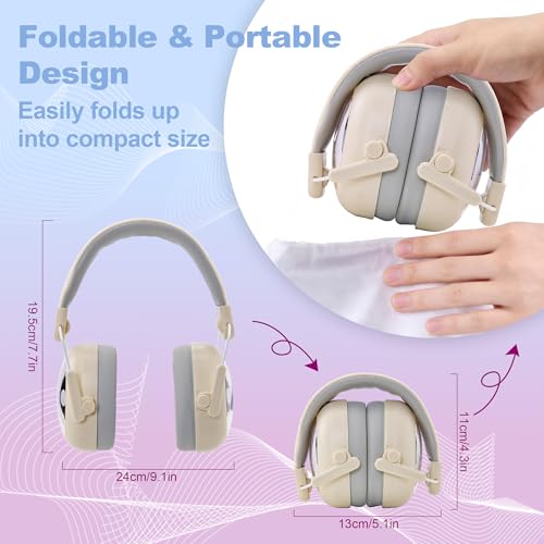 Kids Hearing Protection Earmuffs,Lightweight Adjustable for Kids 3-16 years,Noise Cancelling Headphones,25dB Sound Reduction Ideal for Concert,Firework,Airplane,Sound Proof(Beige) - color: Beige