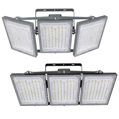 STASUN 2 Pack LED Flood Lights Outdoor(Black+Gray), 600W 60000lm 6000K Daylight White IP66 Waterproof, Commercial Parking Lot Lights, 3 Heads for Yard Street Stadium Outdoor Area Floodlight