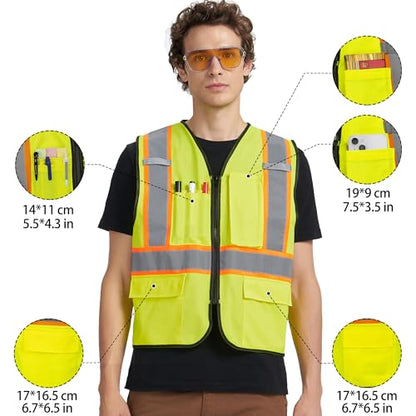 A-KSAFETY High Visibility Safety Vest for Men Women with Pockets and Zipper - color: Yellow, size: X-Small