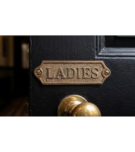 LADIES Metal Restroom Sign, Vintage Antique Brass Women’s Washroom Plaque Durable Commercial-Grade Professional Signage, Easy Mount Office & Business Door Plaque - color: LADIES