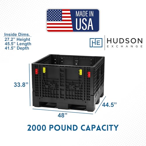 Hudson Exchange 48 x 45 x 34" (2000 lb Capacity) Collapsible Bulk Container With Access Doors (Container Only), Black