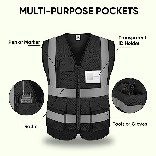 TICONN High Visibility Reflective Safety Vest for Men & Women, ANSI Class 2 - color: Black, size: 4X-Large