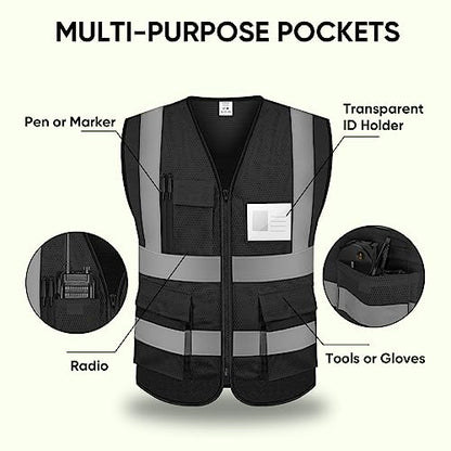 TICONN High Visibility Reflective Safety Vest for Men & Women, ANSI Class 2 - color: Black, size: X-Large