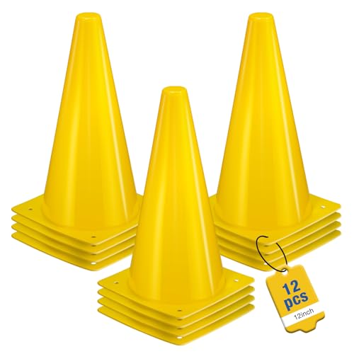 12 Inch Traffic Cones,12pcs Training Sports Cones,Parking Cones - color: yellow