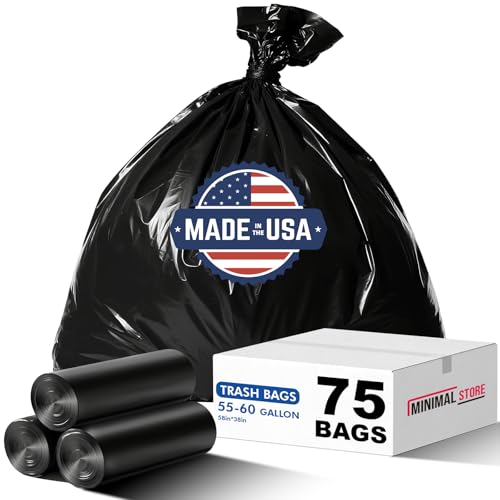 75 Count 55-60 Gallon Trash Bags, Heavy Duty Black Contractor Garbage Bags 38"x58", Large Kitchen Trash Bag for Industrial, Lawn, Leaf, Commercial Use, Tall Kitchen Trash Bags - style: 60 Gal-75 pcs-1.1