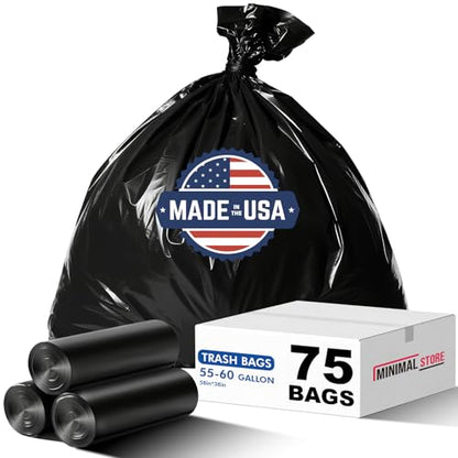 75 Count 55-60 Gallon Trash Bags, Heavy Duty Black Contractor Garbage Bags 38"x58", Large Kitchen Trash Bag for Industrial, Lawn, Leaf, Commercial Use, Tall Kitchen Trash Bags - style: 60 Gal-75 pcs-1.1