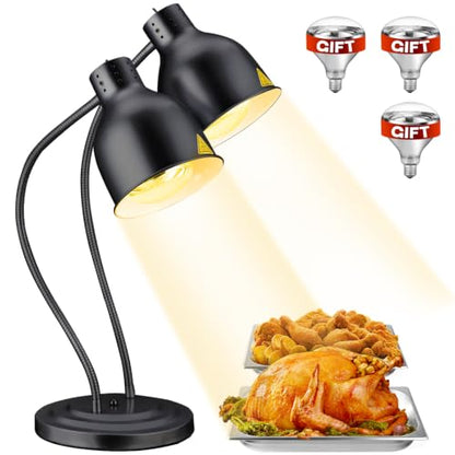 Food Heat Lamp with 3 Bulbs, 500W Rapid and Steady Heating, Painted Black - color: Painted Black