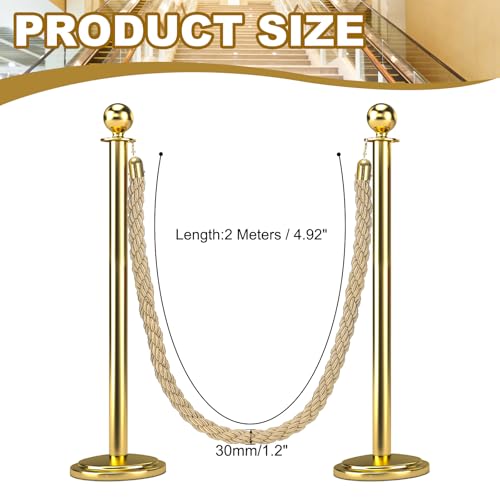 MECCANIXITY Twisted Stanchion Rope 6.6Ft/2M Barrier Rope w Hooks - color: Champagne Golden, size: 6.6 Ft