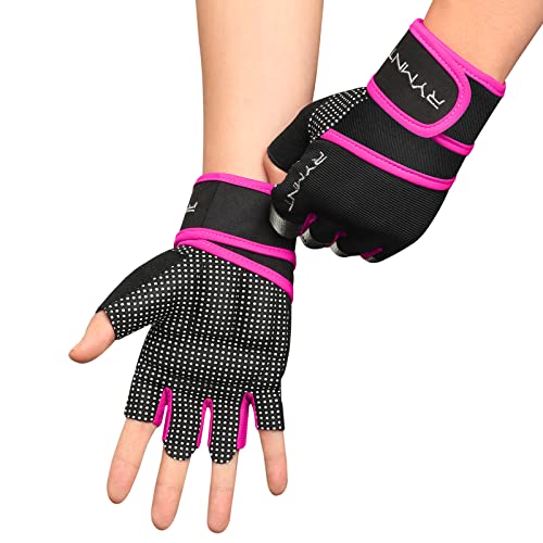 Workout Gloves for Women Men with Wrist Wrap Support Weight Lifting Gloves - color: Pink, size: Medium