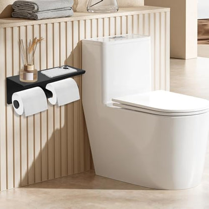 Double Toilet Paper Holder, Stainless Steel Tissue Paper Holder with Shelf Anti -Rust Toilet Paper Dispenser Wall Mounted for Bathroom (Black New) - color: Black New
